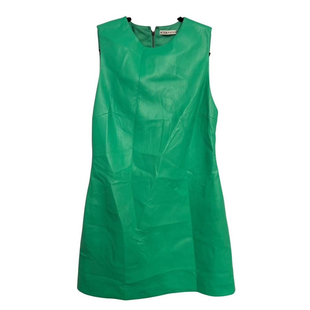 Alice + Olivia Green Leather Sleeveless Mini Shift Dress Size 10